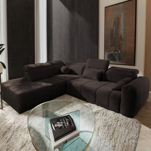 Narożnik z funkcją spania Cetara VII brązowy lewostronny wysokiej jakości narożnik do salonu z komfortowym przesuwanym oparciem