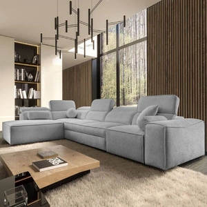 Narożnik z funkcją spania Viano XI jasny szary lewostronny modny i stylowy narożnik z regulowanymi zagłówkami ozdobne poduszki