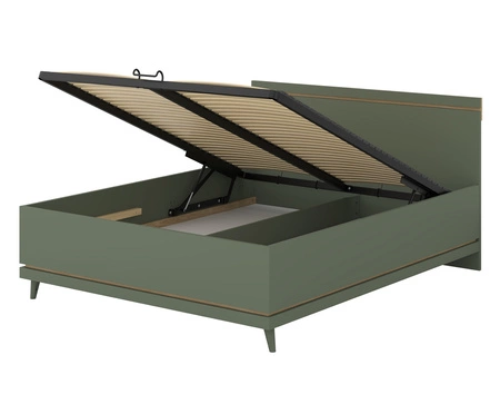 Łóżko Scandia 160x200 cm zielone z pojemnikiem na pościel nowoczesny styl łóżko na wysokich nogach do sypialni