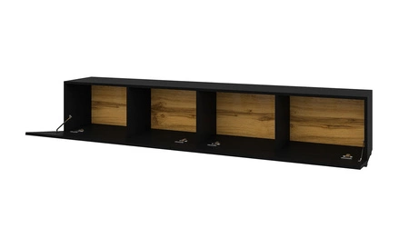 Szafka RTV Ava 180 cm czarna z możliwością powieszenia nowoczesny design szafki pod telewizor drzwi otwierane do dołu