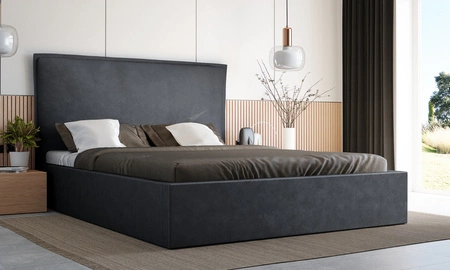 Łóżko tapicerowane Lila 180x200 grafitowe stylowe łóżko z pojemnikiem na pościel wygodny zagłówek zachwyca eleganckim designem