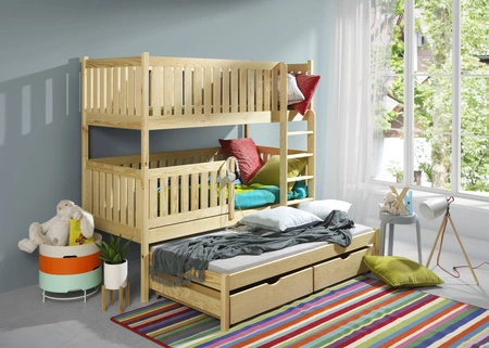 Łóżko piętrowe Olek 3 osobowe 80x180 idealne do pokoju dziecka zapewnia wygodne miejsce do spania nie zajmując dużej powierzchni
