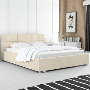 Łóżko tapicerowane Costa 160x200 beżowe stylowe łóżko z pojemnikiem na pościel wygodny zagłówek zachwyca eleganckim designem