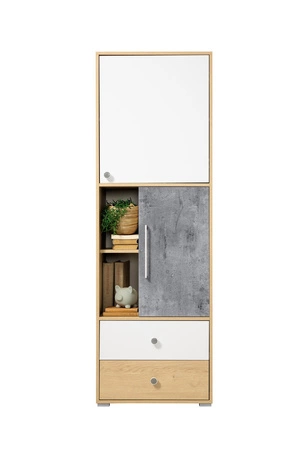 Regał z szufladami Cary 60 cm dąb biszkoptowy / biały / beton idealny do pokoju młodzieżowego bardzo użytkowy posiada nowoczesny wygląd regał na książki z szufladami