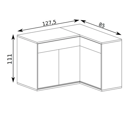 Komoda narożna Mediolan Plus 127,5x85 cm hikora elegancka komoda z czarnymi dodatkami oraz metalowymi nogiami szuflady z systemem push to open