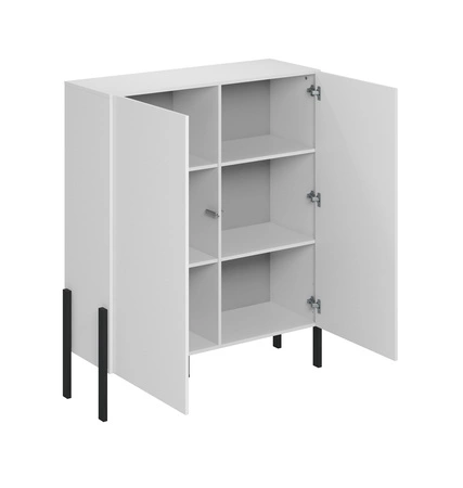 Zestaw mebli do salonu Jukon biały elegancka forma mebla w nowoczesnym stylu system otwierania push to open metalowe czarne nogi