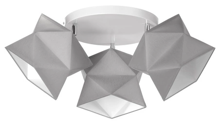 Plafon sufitowy potrójny Quasar designerska lampa sufitowa do salonu z szarymi abażurami i białą metalową podstawą
