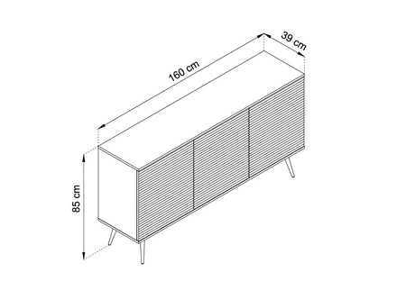 Komoda Luxury 160 cm beżowa elegancki design stylowe ryflowane fronty korpus komody zwieńczony złotą listwą złote metalowe nogi