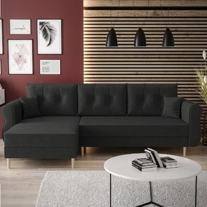 Narożnik z funkcją spania Wilkins grafitowy lewostronny stylowy i nowoczesny design wpisujący się w każdą aranżację