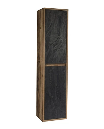 Słupek łazienkowy wiszący Hampton 40 cm dąb huton / ciemny beton prosta forma szafki do łazienki z systemem cichego domykania drzwi