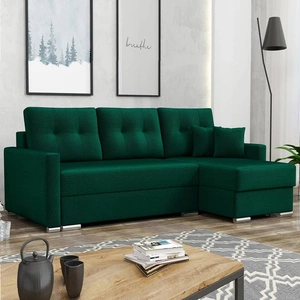 Narożnik z funkcją spania Neron butelkowa zieleń prawostronny gwarantuje najwyższy komfort i funkcjonalność