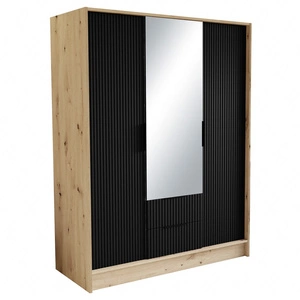 Szafa z lustrem Norel 150 cm dąb artisan / czarny stylowa szafa o nowoczesnym designie z ryflowanymi frontami i pojemnymi szufladami