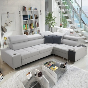 Narożnik z funkcją spania Dafni II szary popiel prawostronny velvet narożnik z pojemnikiem na pościel szuflada z pełnym wysuwem