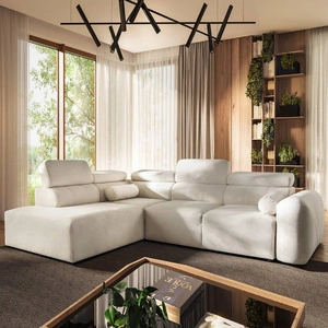 Narożnik z funkcją spania Cantare VII kremowy lewostronny narożnik z pojemnikiem na pościel wykonany z trwałej tkaniny typu plusz