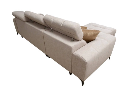 Narożnik z funkcją spania Bolmso musztardowy lewostronny narożnik z dwoma pojemnikami na pościel praktyczna szuflada w boczku mebla