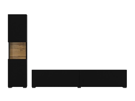 Meblościanka Ava czarna / dąb wotan z możliwością powieszenia nowoczesny design szkło hartowane