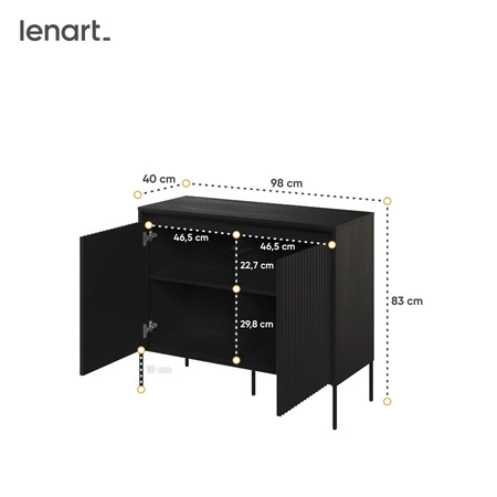 Komoda Trend 98 cm czarna funkcjonalna komoda do salonu o oryginalnym designie ryflowane fronty z subtelnym oświetleniem