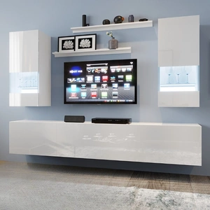 Meblościanka Pella biała / biały połysk uniwersalna meblościanka do salonu o lekkiej stylistyce idealnie wkomponuje się w każde wnętrze