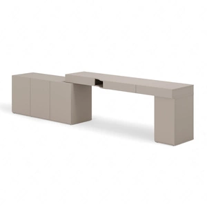 Biurko z kontenerkiem i komodą Woow 321 cm clay grey prawe praktyczne i uniwersalne biurko z szufladami z opcją obustronnego montażu