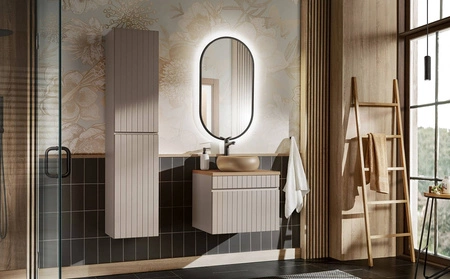 Szafka pod umywalkę Iconic 60 cm beżowa starannie wykonana szafka z szufladą odporna na działanie wilgoci ozdobne pionowe ryflowania