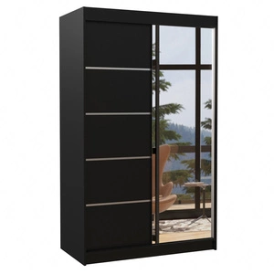 Szafa przesuwna z lustrem Nicea 120 cm czarna pojemna szafa do sypialni z ozdobnymi listwami ergonomiczny układ wnętrza