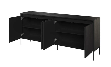 Zestaw mebli Trend czarny nowoczesny design meble z klimatycznym oświetleniem w postaci paska led pod górnym blatem ryflowane fronty