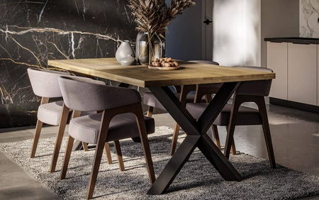 Stół Malmos 100x180 cm dąb olejowany / czarny elegancki stół do jadalni blat wykonany z litego drewna osadzony na stylowych nogach