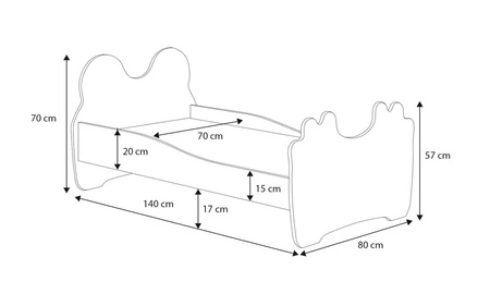 Łóżko Bear 70x140 cm biały / różowy małe łóżko z materacem i szufladą na pościel w kształcie misia z uroczym nadrukiem kotka