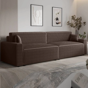 Kanapa rozkładana Brandon XL Bis brązowa nowoczesny design trójwymiarowa tkanina o wyrazistych prążkach pojemnik na pościel