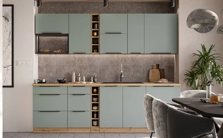 Zestaw mebli kuchennych Treviso Ar 255 cm stylowe szafki kuchenne z frontami wykonanymi w technologii anti fingerprint metalowe uchwyty