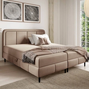 Łóżko kontynentalne Monte 160x200 beżowe stylowe łóżko do sypialni pojemniki na pościel eleganckie wezgłowie o zaoblonym kształcie