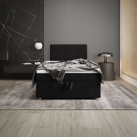 Łóżko kontynentalne Fresno 100x200 czarne w nowoczesnym skandynawskim stylu z tapicerowanym zagłówkiem łóżko z pojemnikiem