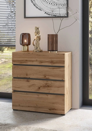 Komoda z szufladami Cross 80 cm dąb wotan stylowy design komody do sypialni prosta forma w nowoczesnym wydaniu