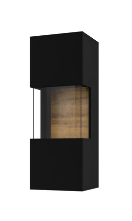 Szafka wisząca Ava 36 cm czarny / dąb wotan elegancka witryna do salonu idealna do każdego wnętrza elementy z bezpiecznego szkła hartowanego