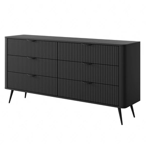 Komoda z szufladami Lante 163 cm czarna elegancki design owalny kształt komody osadzona na wysokich nogach gustowny ryflowany front