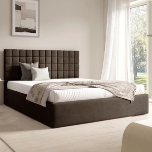 Łóżko tapicerowane Graso 180x200 brązowe nowoczesne i eleganckie łóżko gustowny symetryczny wzór na wezgłowiu pojemnik na pościel