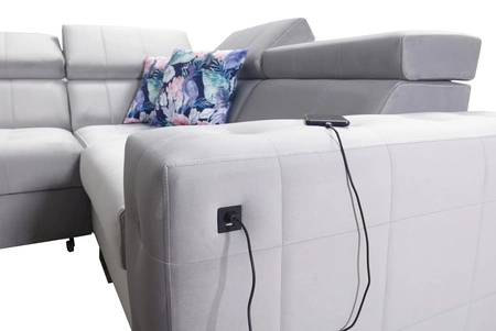 Narożnik z funkcją spania Hampton IV bordowy lewostronny funkcjonalny narożnik z dostawką która sprawdzi się jako podnóżek