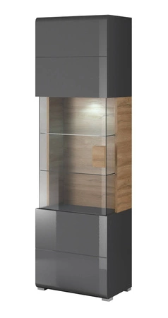 Witryna Toledo 61 cm antracyt / antracyt połysk / dąb grandson wysoka jakość częściowo przeszklone boki witryny