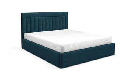 Łóżko tapicerowane Togo 180x200 granatowe eleganckie i funkcjonalne łóżko do sypialni gustowne pionowe przeszycia na wezgłowiu