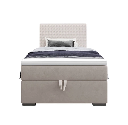 Łóżko kontynentalne Fargo 100x200 beżowe w nowoczesnym skandynawskim stylu z tapicerowanym zagłówkiem łóżko z pojemnikiem