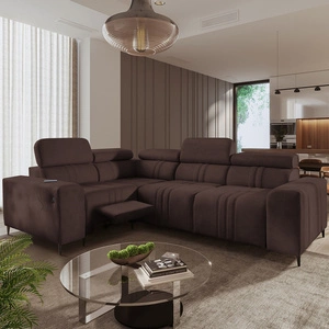 Narożnik z funkcją spania Castel II Lux brązowy lewostronny wygodny narożnik do salonu z komfortowym wysuwanym podnóżkiem