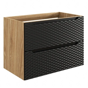 Szafka pod umywalkę Ocean 80 cm dąb olejowany / czarny nowoczesny design szafki ciekawe poziome ryflowania w kształcie fal
