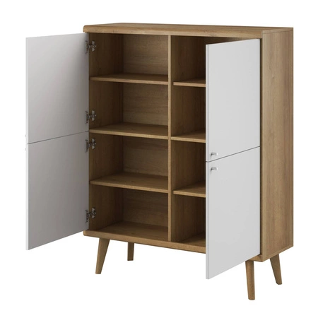 Komoda Primo 107 cm dąb riviera / biała nowoczesny design w stylu skandynawskim obrzeża komody wykończone specjalną okleiną ABS