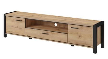 Szafka RTV Aktiv 210 cm dąb taurus / czarny stylowa szafka pod telewizor o industrialnym charakterze metalowe czarne uchwyty