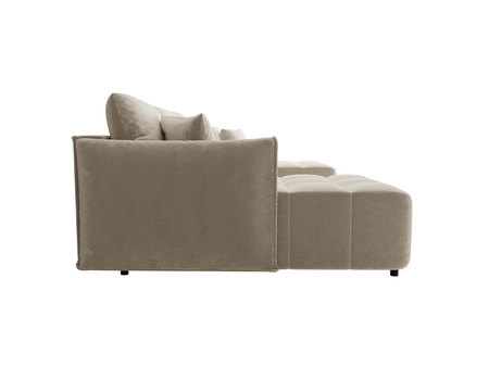 Narożnik z funkcją spania Oroso U beżowy pojemnik na pościel miękka tkanina typu velvet z powłoką hydrofobową ozdobne pikowania