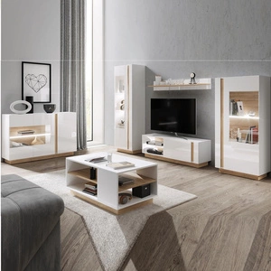 Zestaw mebli Adria biały połysk / dąb grandson nowoczesny design idealnie wkomponuje się do każdego wnętrza