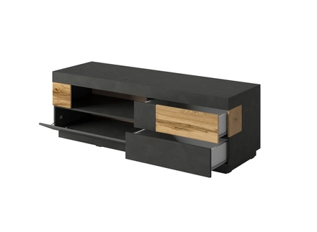 Meblościanka Silke matera / dąb wotan stylowe meble o eleganckim designie bezuchwytowe bryły meblościanka do salonu