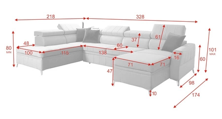 Narożnik z funkcją spania Rava VI jasny beż prawostronny praktyczny i nowoczesny narożnik wyposażony w wielofunkcyjną lampkę