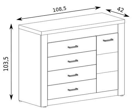 Komoda z szufladami Indiana 108 cm kraft biały elegancka stylistyka komody ozdobna deska na froncie komody oświetlona LED