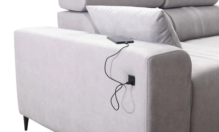 Narożnik z funkcją spania Castel VII różowy prawostronny stylowy narożnik z pojemnikiem na pościel i regulowanymi zagłówkami